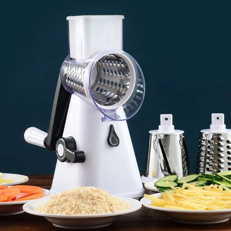 

Multifunctional Stainless Steel 3 in 1 Rotary Carrot Grater Potato Manual Vegetable Shredder Cutter Chopper, White