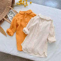 

little girl linen baby shirt original long sleeve children clothes wholesale