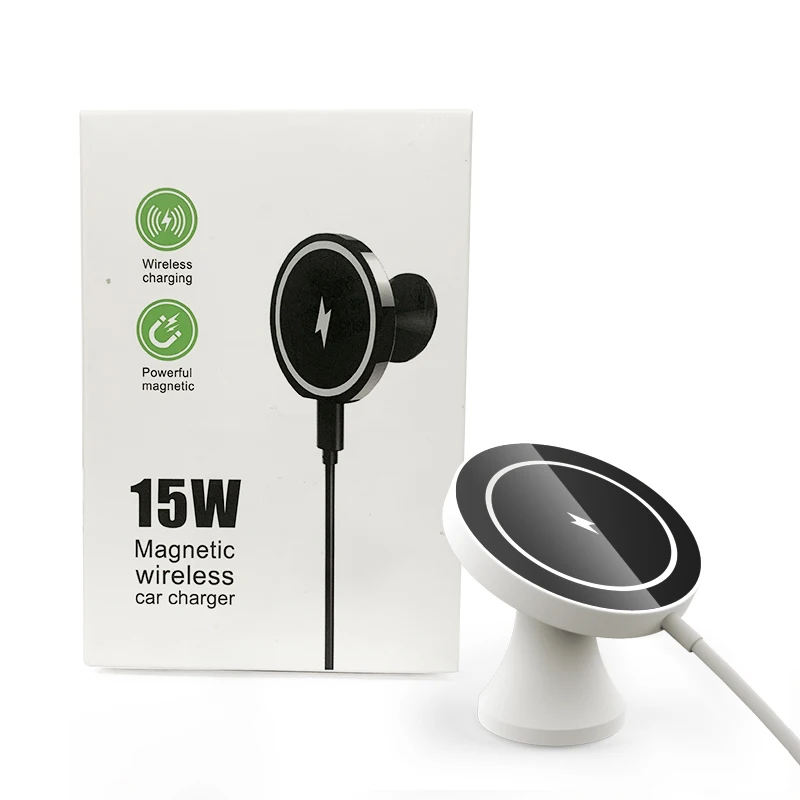 

2021 New Arrival Qi Fast Charging Car Mount 15W Magnet Magnetic Wireless Car Charger For iPhone 12 13, White black