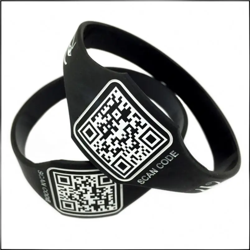 

Custom Unique QR Code Silicone Bracelet Barcode Rubber Wrist Bands for Advertising Gifts, Any pantone colors