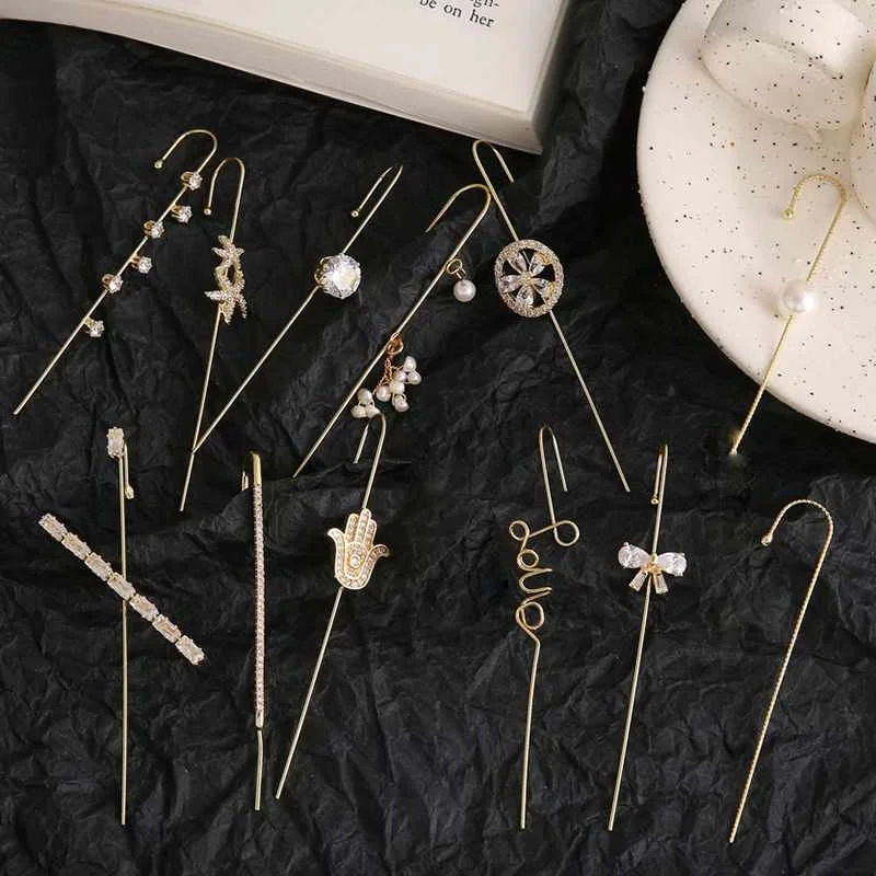 

Ear Cuffs Crawler Hook Earrings Simple Pearl Crystal Gold Plated Hypoallergenic Piercing Ear Wrap Climbers Earrings for women