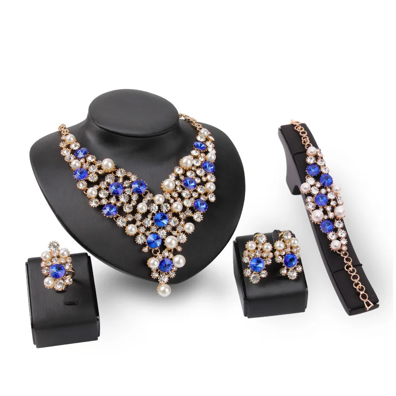 Wholesale Crystal Necklace Fashion Imitation Jewelry, Earring Bracelet Necklace Sets, Wedding Women Bridal Jewelry Sets