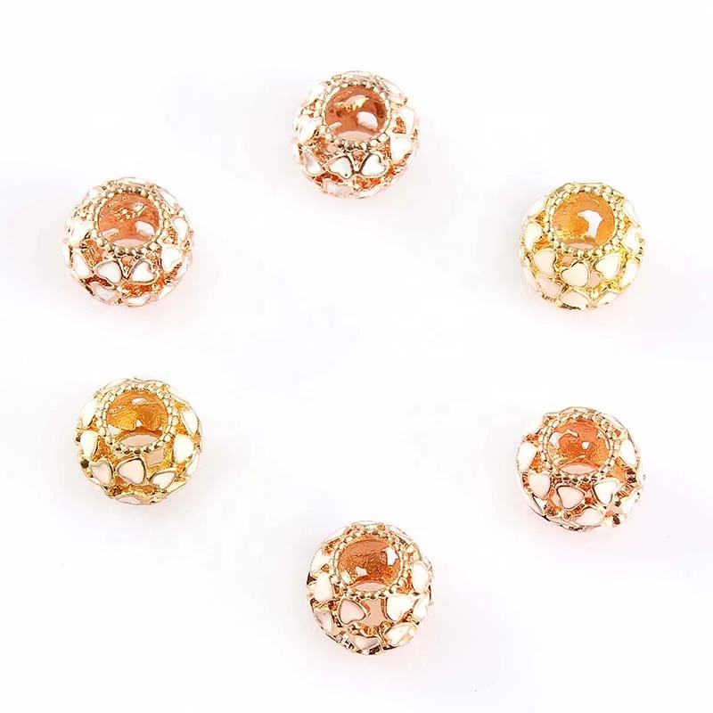 

Hot Sell Big Hole Diy Charms For Women Colors Enamel Heart Shape Beads Jewelry Accessories Crystal Alloy DIY Spacer Beads, Gold