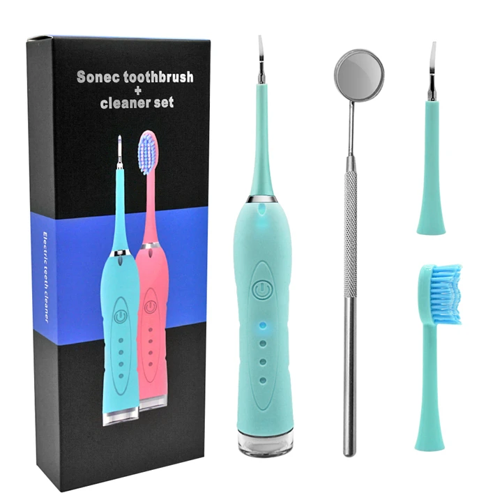 

3 in 1 Electric Toothbrush Dental Calculus Remover Sonic Tartar Tooth Stain Removal Teeth Cleaning Kit with Mirror, Pink, black, green, blue