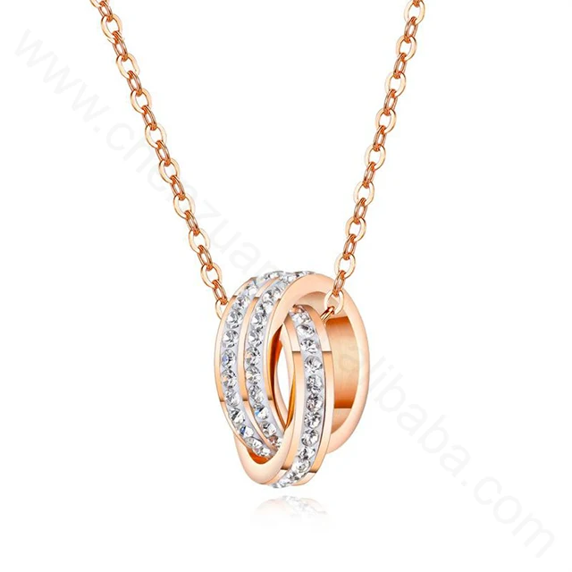

Hot sale korean style fashion rose gold plated stainless steel crystal ring pendant choker necklace jewelry