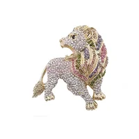 

Crystal Gold Tone Multi Color Brown Lion Brooch Active Wordlife Austrian Animal Broach pin