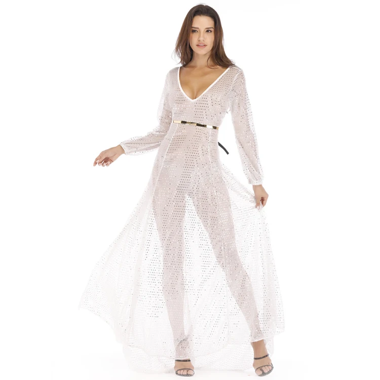 

Summer Beach Long Sleeve Transparent Sequin Women Mesh Dresses Sexy