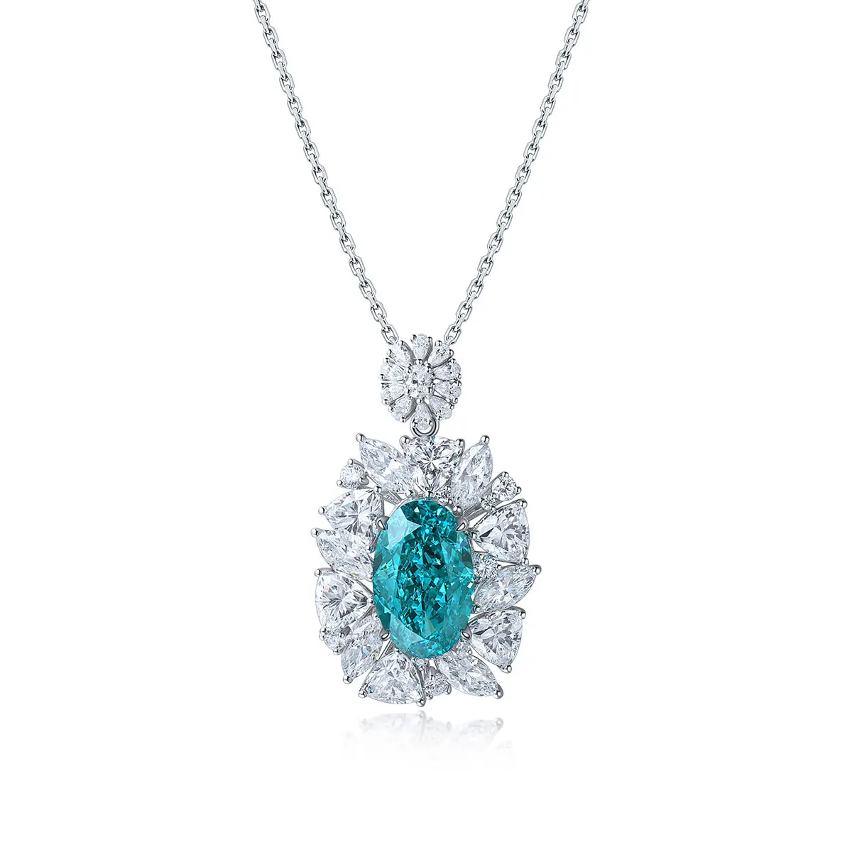 

Dainty 925 Sterling Silver Created Paraiba Oval Shape Blue color Tourmaline Silver Pendant Necklace