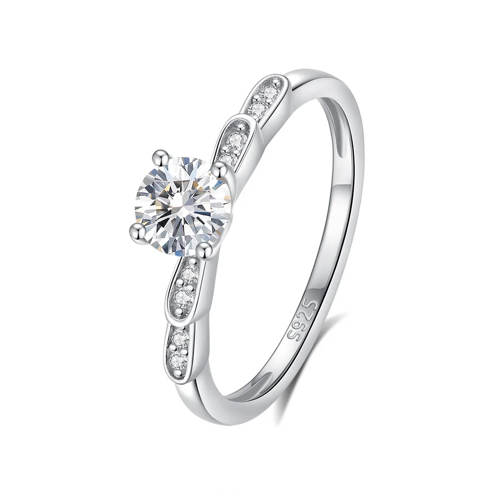 Hot Sale Silver Jewelry 5mm Moissanite Rings Wholesale 925 Sterling Silver Flower Zirconia Cz Engagement Wedding Ring for Women