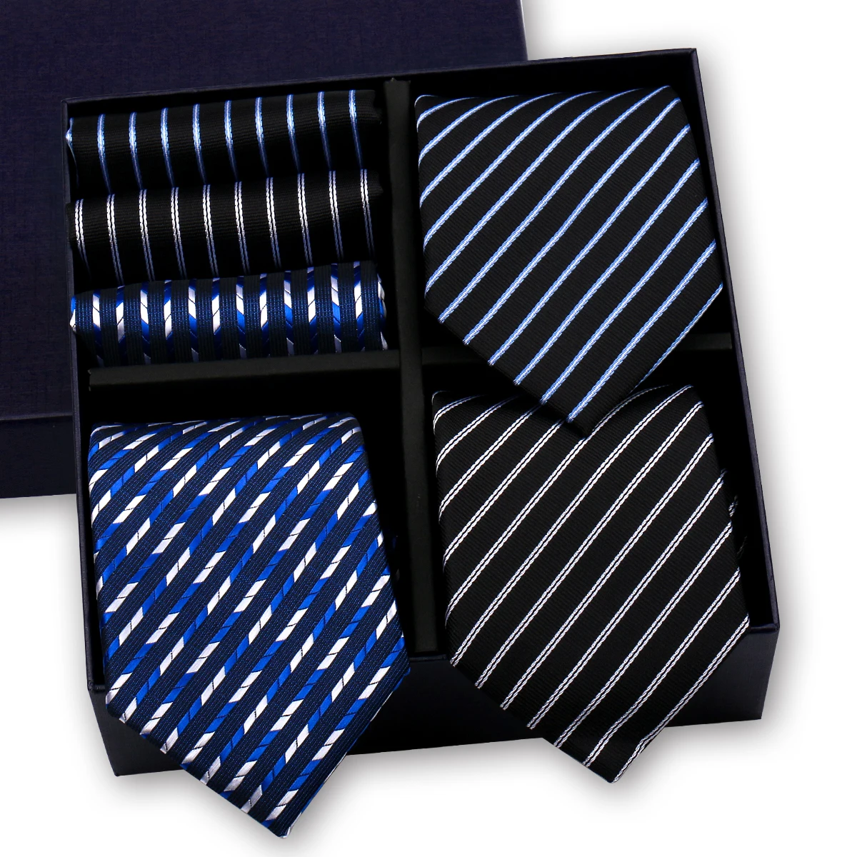 2024 New Style Elegant Striped Neck Tie Set Luxury Box Gifts for Men Tie Handchief 3-Pieces Each Business Wedding Gifts Suit