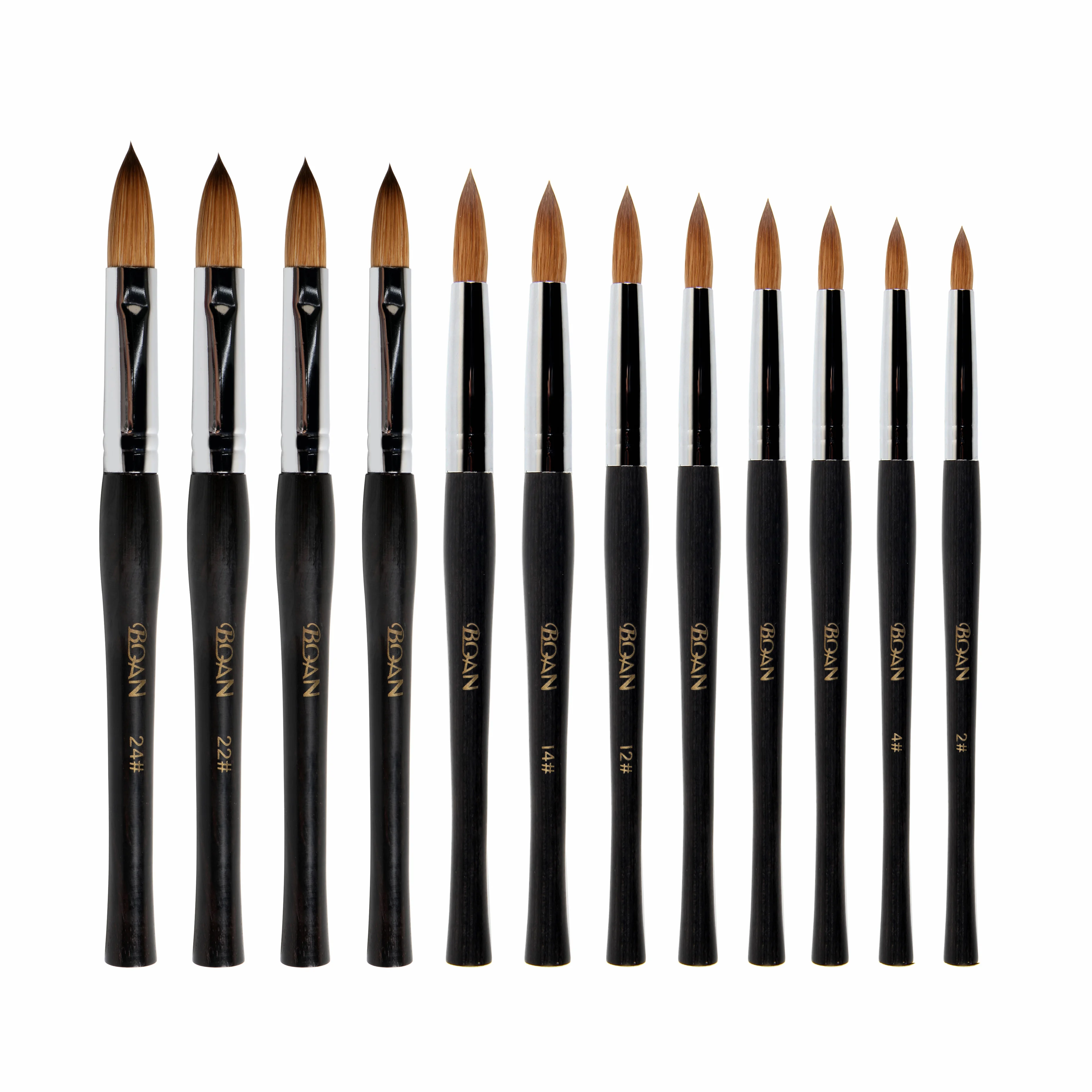 

New 12pcs Black Wooden Handle Kolinksy Hair Nail Brush Set Acrylic Brush Set, Black, all colors is available