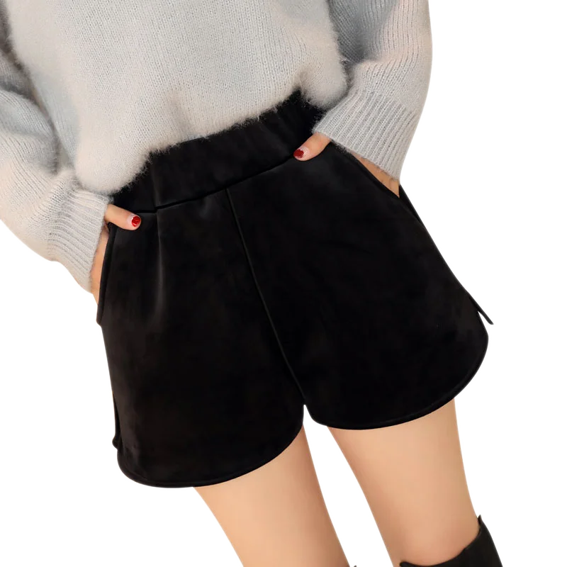 

2021 Women's Autumn Winter New Gold Velvet Shorts High Waist Wide Legs Thick Warm Quilted Bottoming Boots