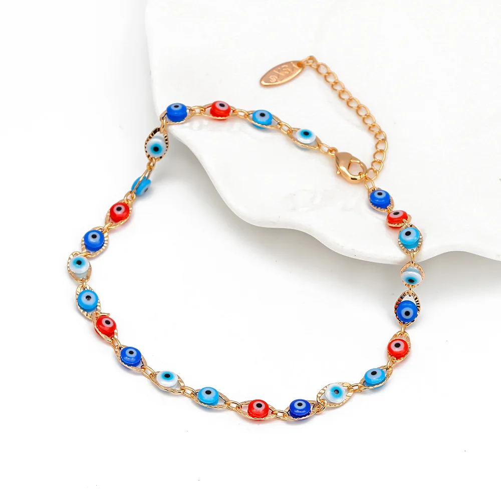 

European Jewelry Blue Red Black Evil Eyes Bracelet Gold Plating Adjustable Devi Eyes Bracelet For Women