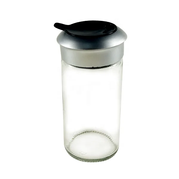 

3oz 90ml small spice jar glass with silver and black plastic lid, Clear