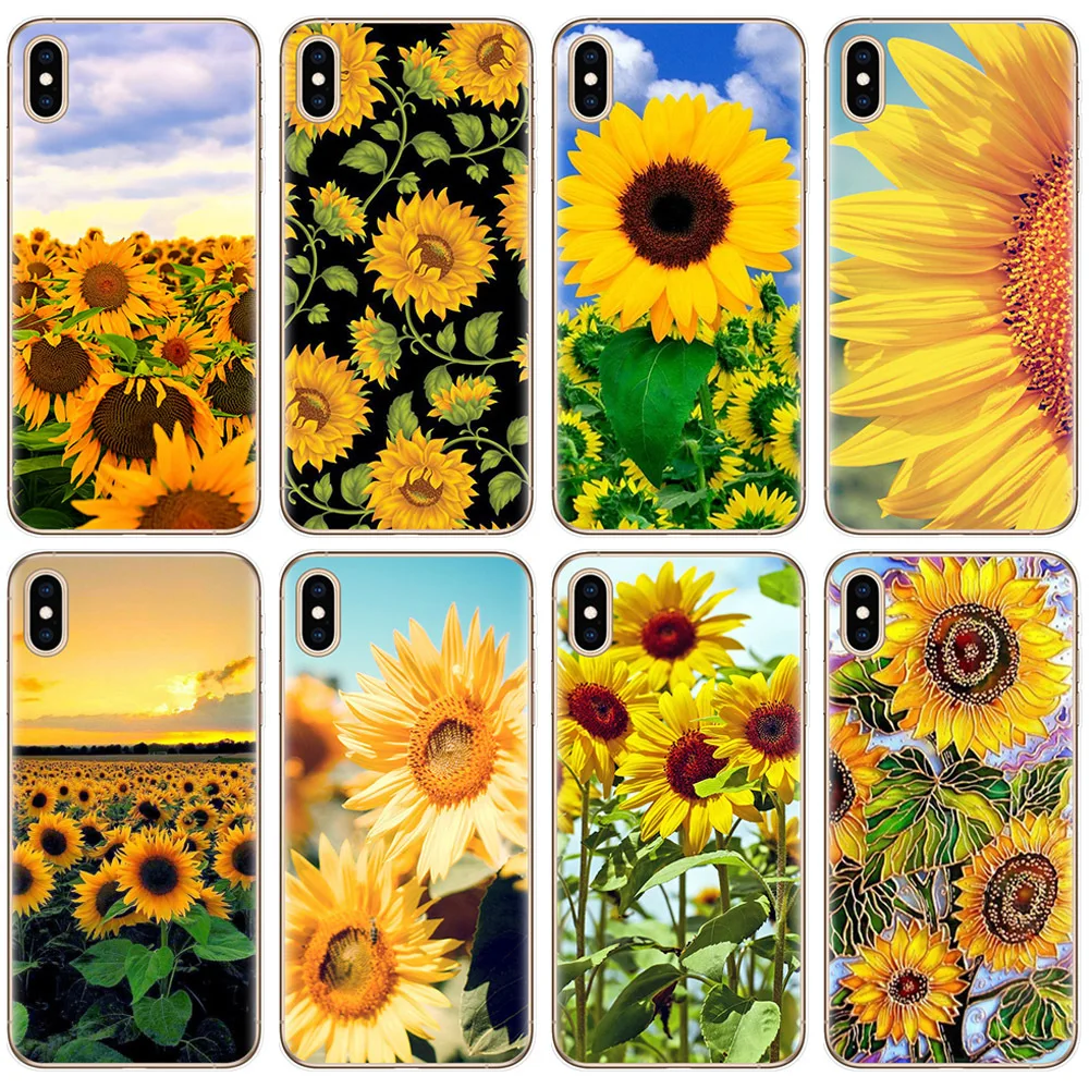 

Senlancase Cute Summer Sunflower Floral Flower Printing Soft TPU Clear Phone Case