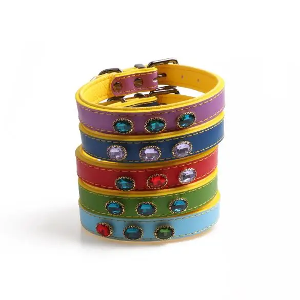 

Luxury Design Shining Rhinestone Pet Collar Dog Genuine Leather Collar For Large Medium Dogs