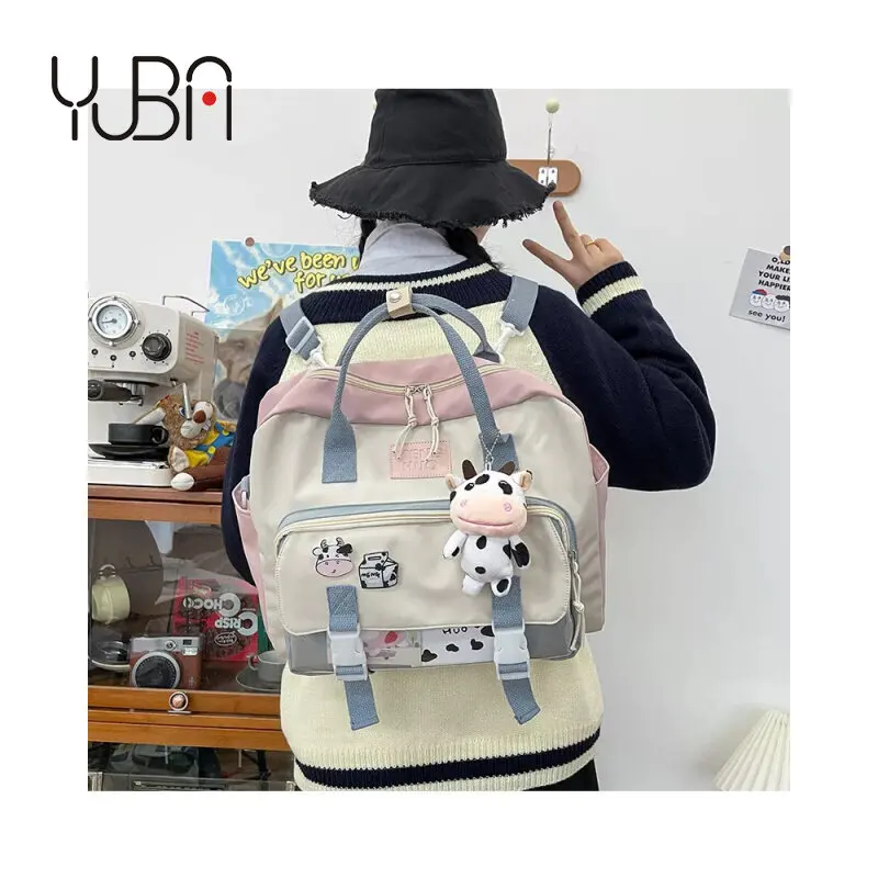 

2021 New Women Cute Cow waterproof backpack Female Student College backpack bag school Girl Badge Backpacks Ladies Nylon Bag