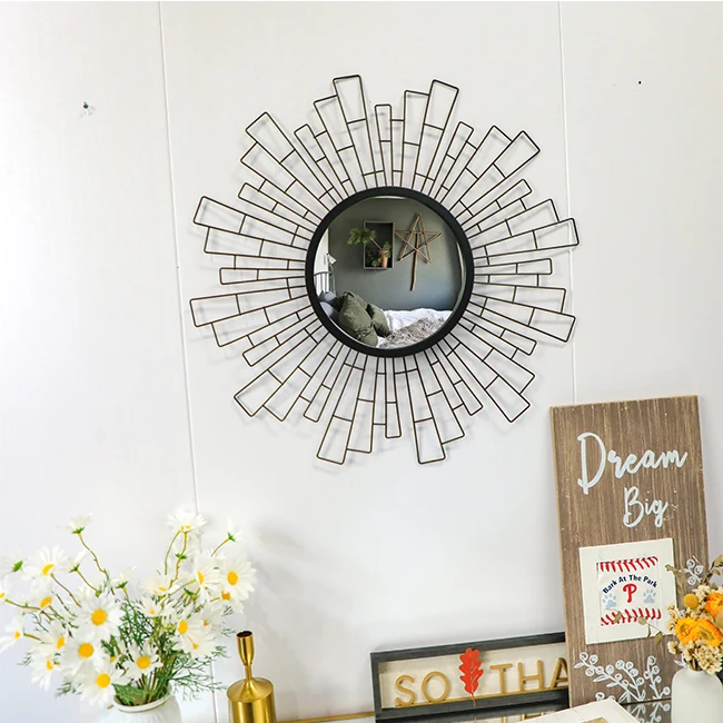 60cm Contemporary Creative Design Metal Frame Wall Mirrors Modern Art Decor Black Round Mirror Dropshipping in Bulk Quantities