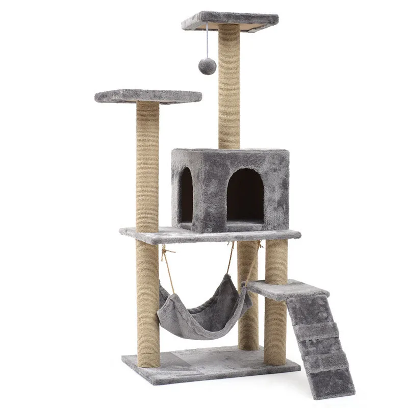 

Wholesale Large Space Cat Tree Wooden Scratcher High Quality Cat Tree Towers, Beige/ dark grey/ light gray