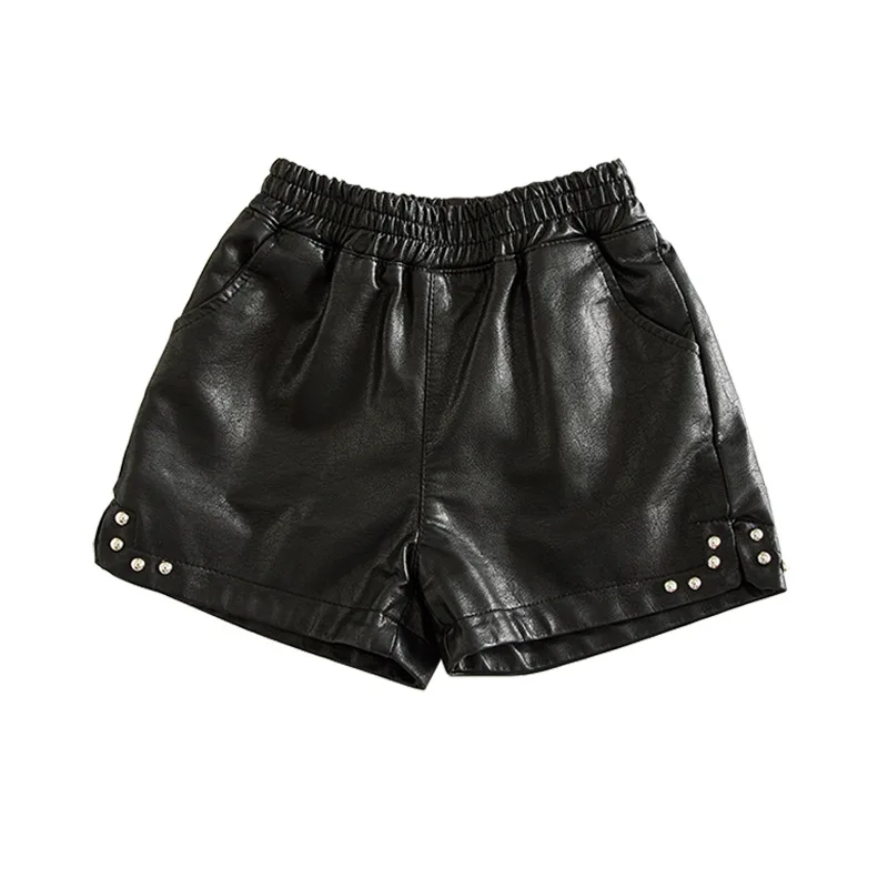 

children autumn and winter foreign girls' leather shorts wear baby pants PU leather pants