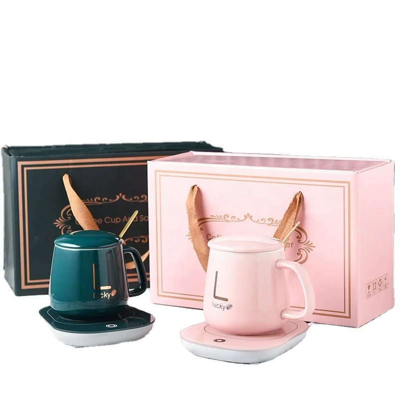 

Hot gift 55 degree mug warmer set ceramic electric heating mug with heating coaster, 4 color