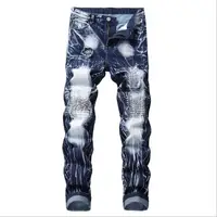 

Hot Selling Men Washed Jeans Pants Straight Distressed Hole Casual Men Denim Trousers