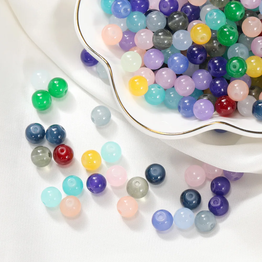 

DIY accessories 10mm Imitation jade crystal beads wholesale Multicolor round shape aesthetic loose glass beads