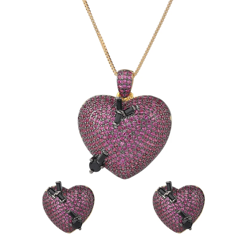 

Hot Sale Pendant Women's Heart-shaped Micro Set Zircon Stud Earring Pendant Set