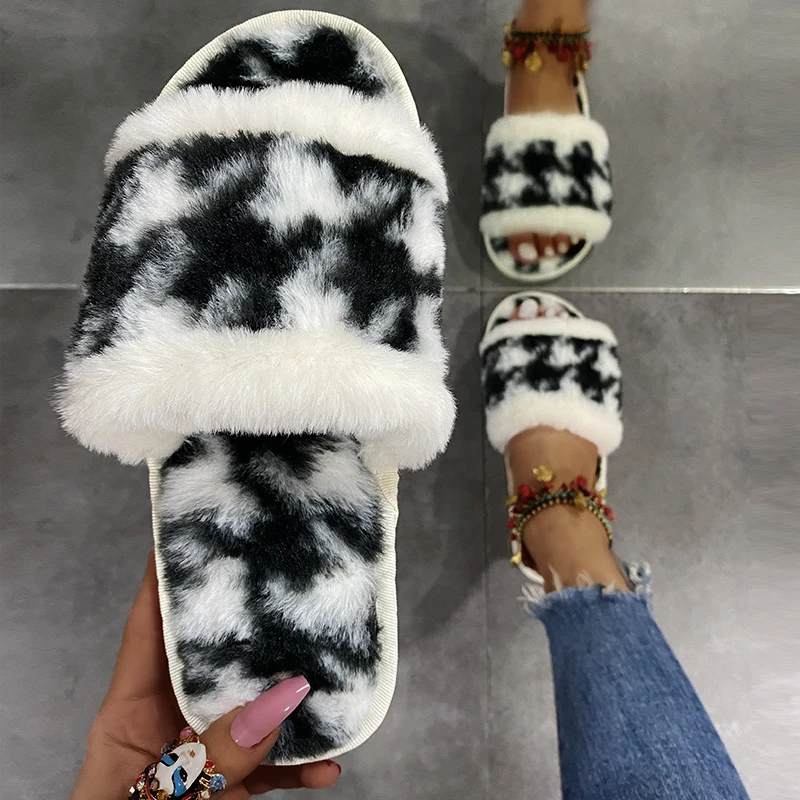 

Balai Brand Pantoufles Plates Pour Femmes 2021 New Style Women's Fluffy Flat Sandals Fashion Peep Toe Shoes Ladies Casual slides, Black