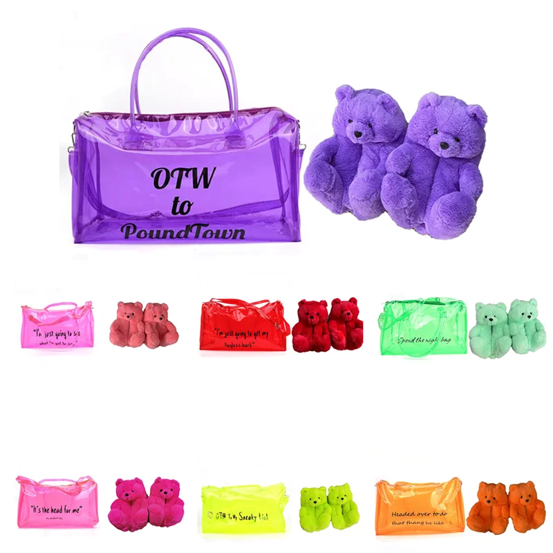 

Hot Sale Indoor Outdoor Warm 2021 New Arrivals Fuzzy Teddy Bear Slippers With Factory Prices, Red,pink,purple,blue,khaki,brown,colorful, rainbow