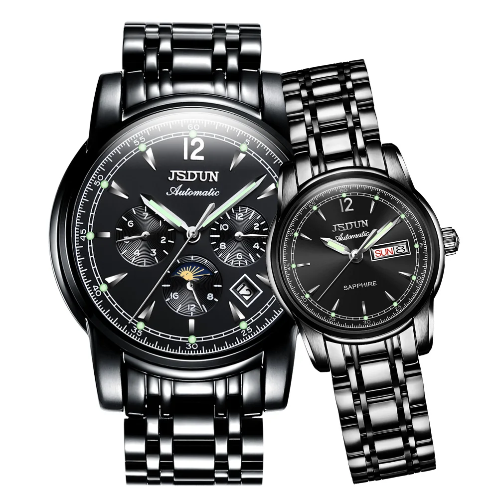 

JSDUN branded promotion romantic couples stainless steel mechanical watches, 6 colors