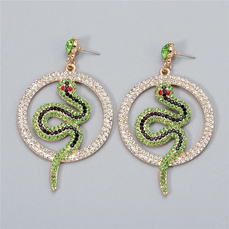 

Kaimei Wedding Party Gift 2021 New Fashion Brand Snake Drop Earrings Luxury Rhinestone Statement Charm Round Earrings for Women, Many colors fyi
