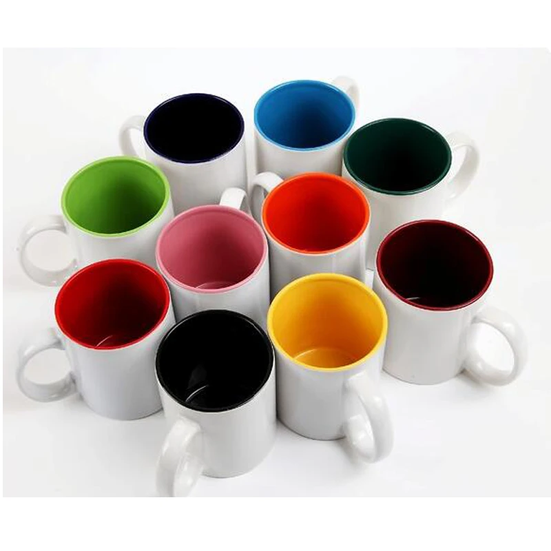 

In Stock 10 colors 11oz Color Inside Blank Sublimation Coated Ceramic Mug, Inside various colors, outside white color