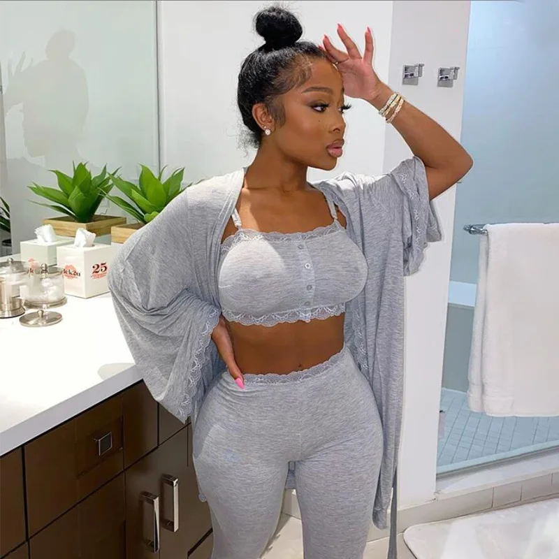 

Drop Shipping 1pcs Pajama Set Cotton Wholesale 2021 Fall Plus Size Pajama Sets With Robe for 3 Piece Pajama Set Women, As pics