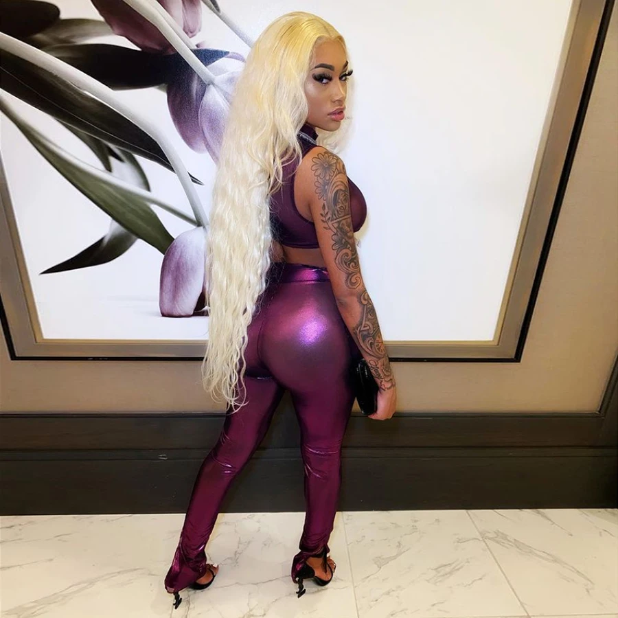 

Kliou K21S00389 Summer sexy fashion transparent mesh bright color tight elastic two-piece set