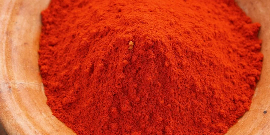 Bowl of paprika on a rustic wooden table