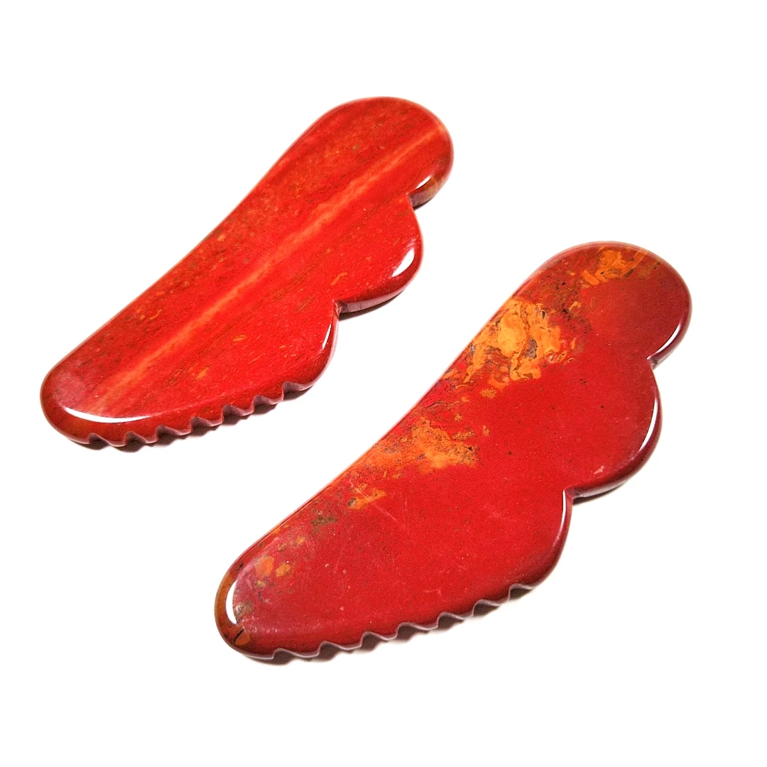 

Home Use Natural jagged Mookaite Jasper Polished wing shape Gua Sha Board For Body Healthy