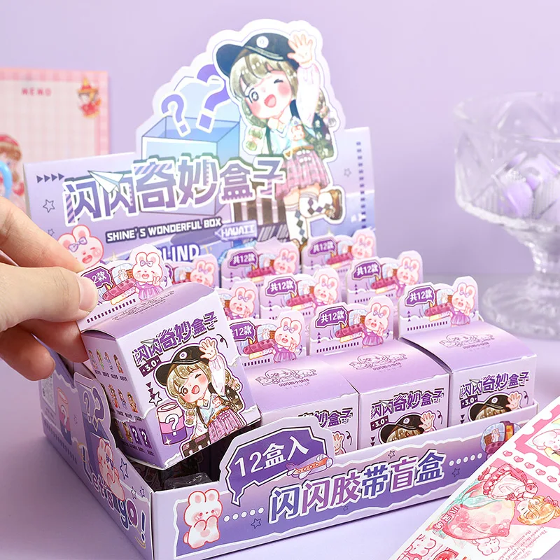 

Cartoon Style 12 Rolls Washi Tape Blind Box Set Scrapbook Supplies Decorative Sticker Masking Tape for Children Gift