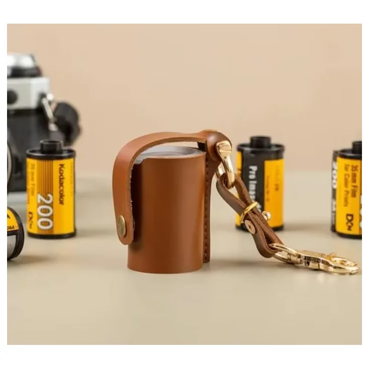 YY Leather 35mm Film Case Keychain Film Holder Canisters with Caps Leather Photographic Film Roll Case