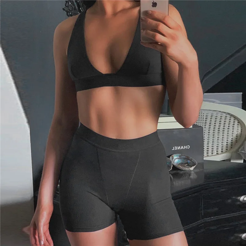 

New Fashion 2 Piece Set Tracksuits Women Deep V-neck Vest Women Yoga Set Shorts Comfortable Sexy Yoga Sets Fitness Women