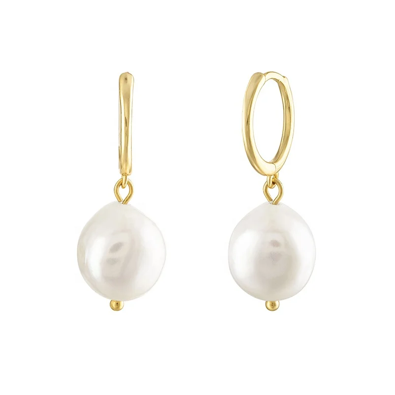 

Gemnel hot selling 925 sterling silver huggie 18k gold vermeil freshwater pearl hoop earrings
