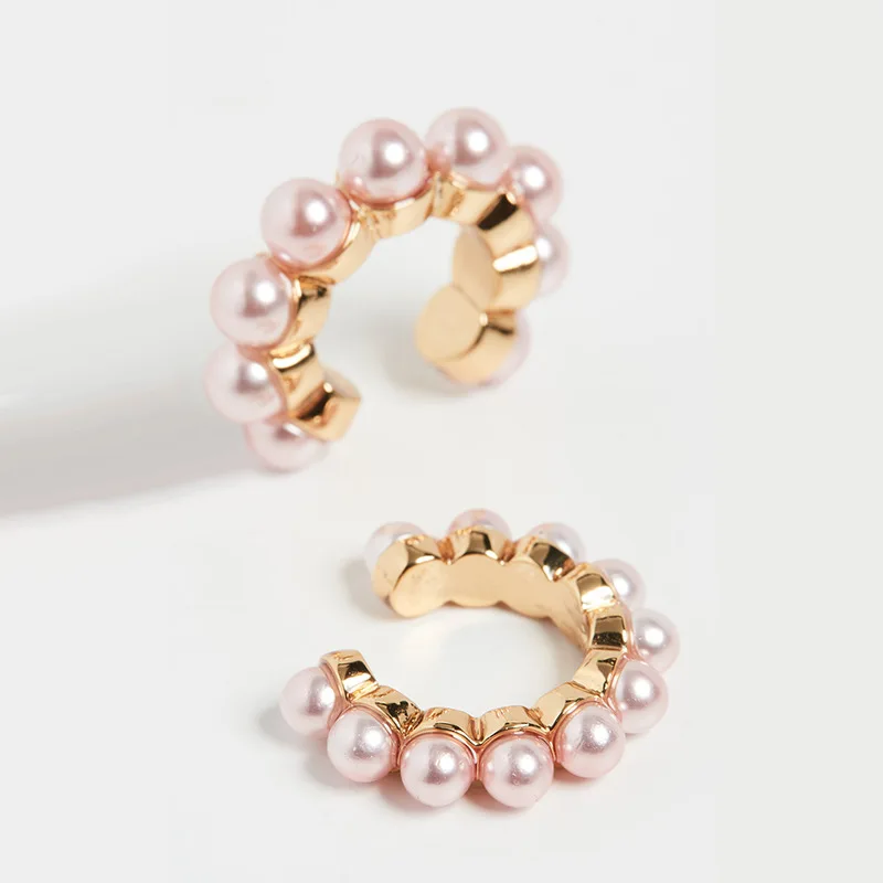 

2020 New Female Personality Gold Ear Bone Clip Inlaid Pearl C-shaped Ladies Ear bone Clip Earrings