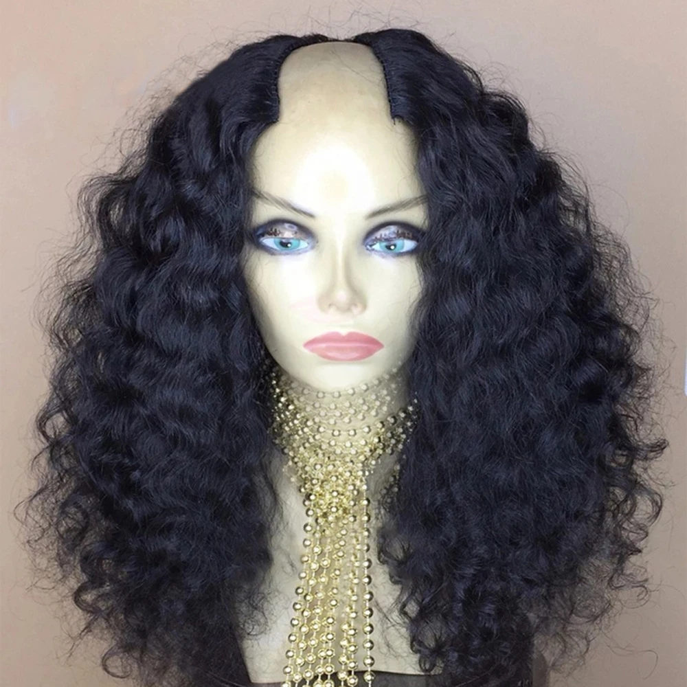 

100% Human Hair Afro Curly U Part Wigs For Women 2x4 Middle Part 250% Density Brazilian Remy Hair Kinky Curly Wigs, Natural color lace wig