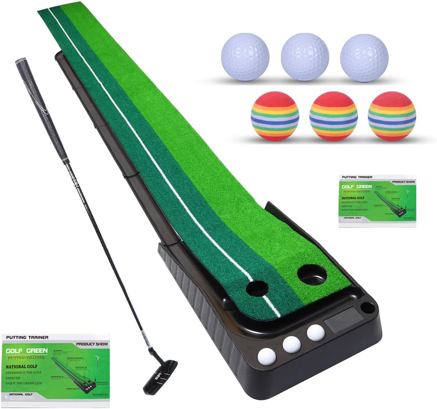 

Indoor Golf Putting Mat Adjustable Hole Automatic Ball Return Mini Golfing Green Alignment Practice Training Aid for Home