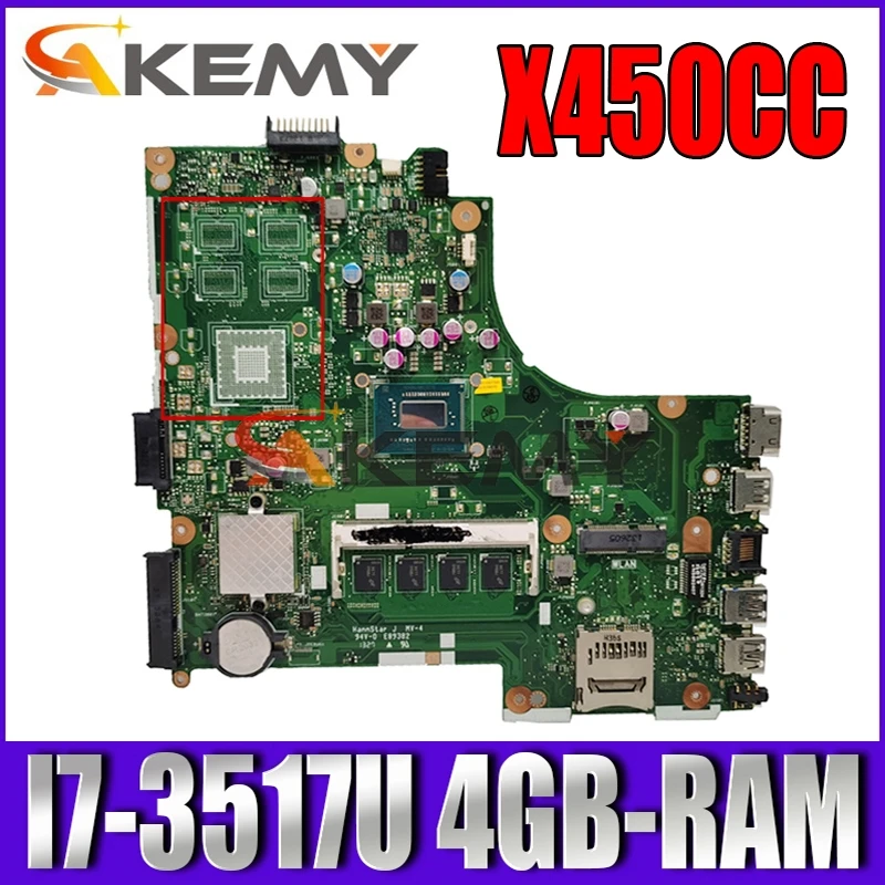 

Akemy X450CC Laptop motherboard for ASUS X450CA X450C original mainboard 4GB-RAM I7-3517U GM
