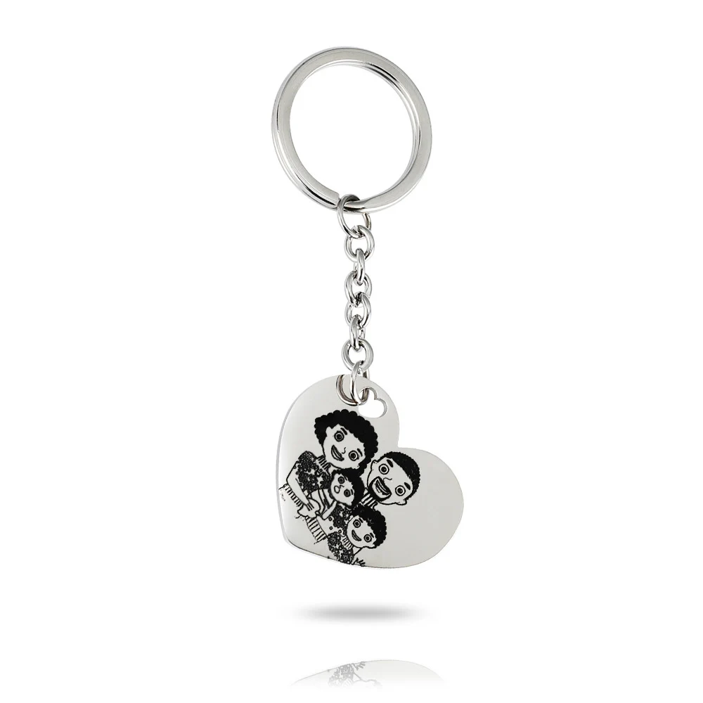 

Father's Day Mother's Day gift a family pattern custom stainless steel heart-shaped keychain