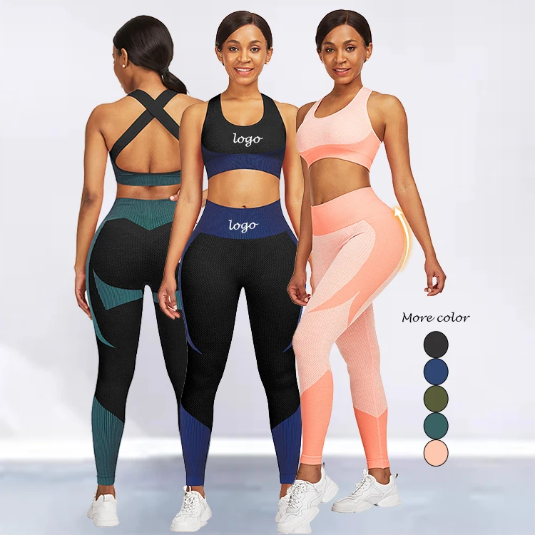 

New Design Color Contrast Two Piece Yoga Set Women Clothing Gym Wear Fitness Sets Clothing Yoga Women, As show