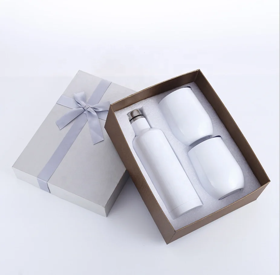

US In Stock Wine Gift Sets 500ml Double Wall Wine Bottle Stainless Steel Sublimation Blanks Wine Tumbler Set, White