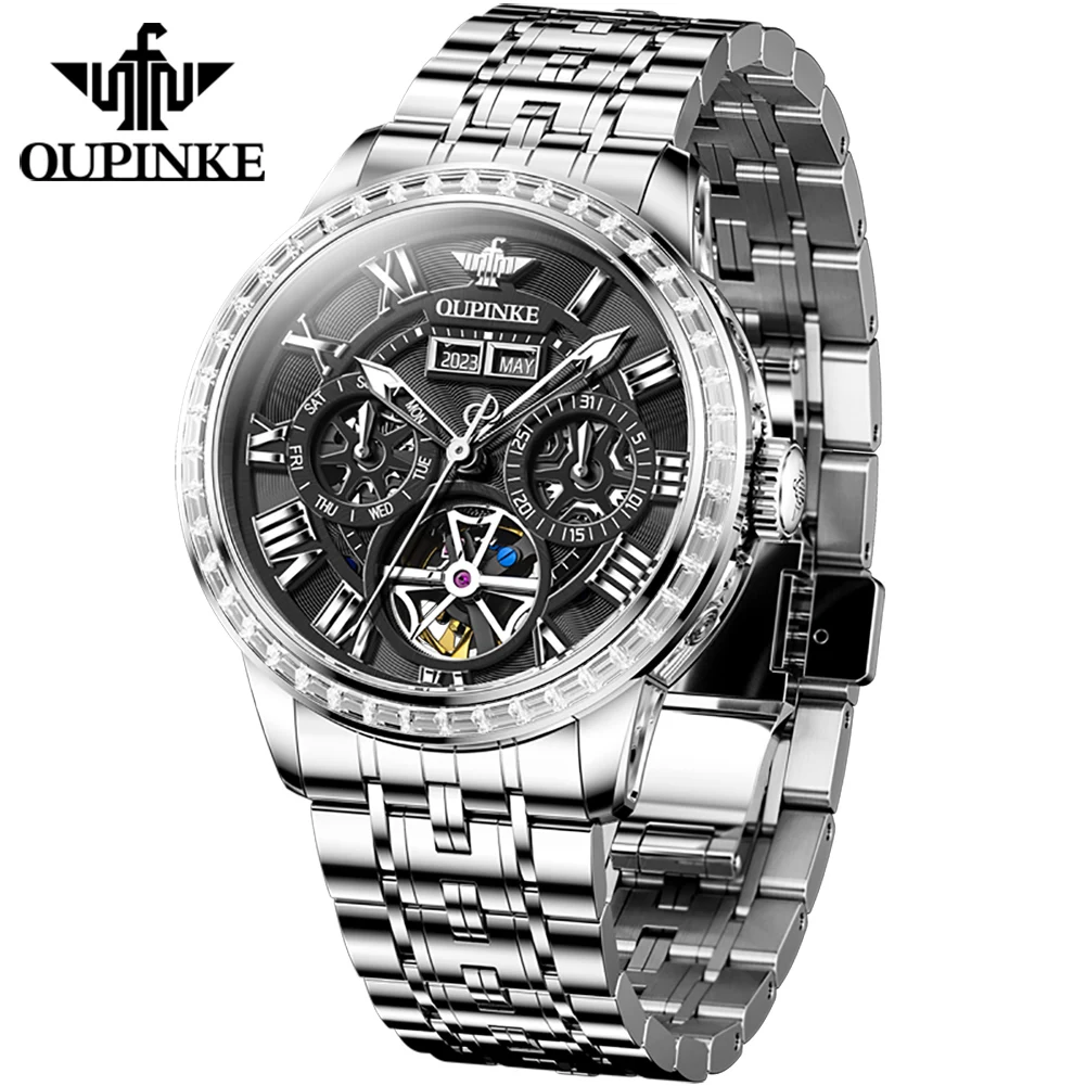 

OUPINKE 3252 custom watch logo skeleton Tourbillon multifunctional fashion design luxury watch for man wrist watch mechanical