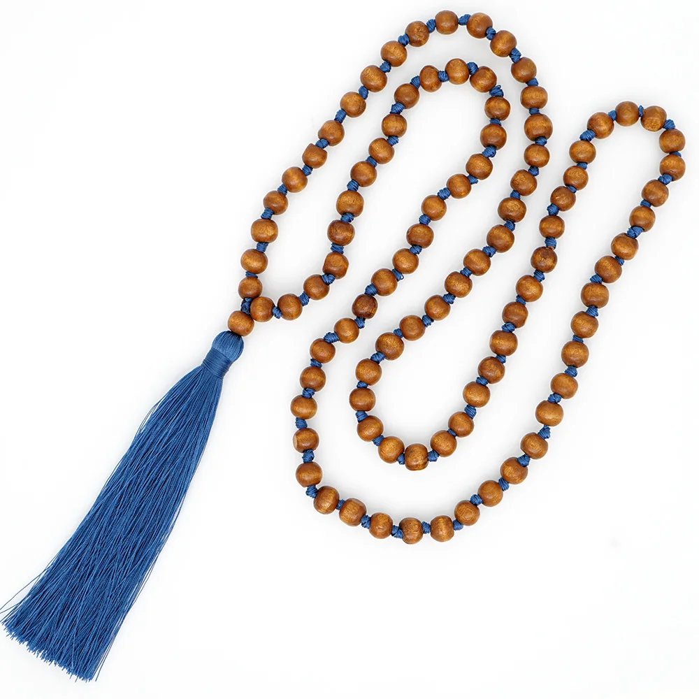 

ENSHIR Fashion 8mm Wooden Mala Bead Necklace Long Tassel Necklace for Amazon Top Seller, Picture shows/customized color